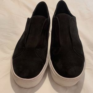 JSlides Black Suede Slip-On Sneaker white sole Sz8